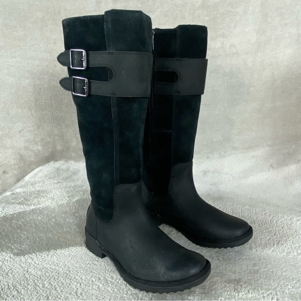 UGG Zarina Boots Womens Size 5.5 Black Tall Suede Leather Riding Knee High NEW